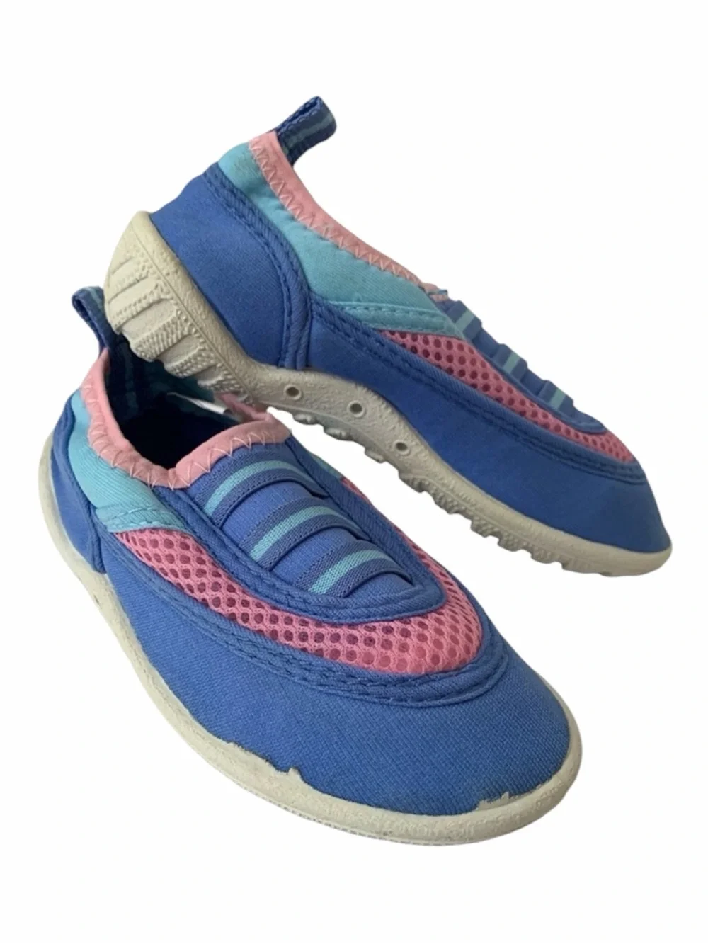 Vintage NWOT Water Shoes Toddler Girls 11 Blue Pink Pool Rubber Non-Slip Bottoms